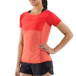 Lululemon Run Fast Track Short Sleeve Top 10 Red Orange Stripe